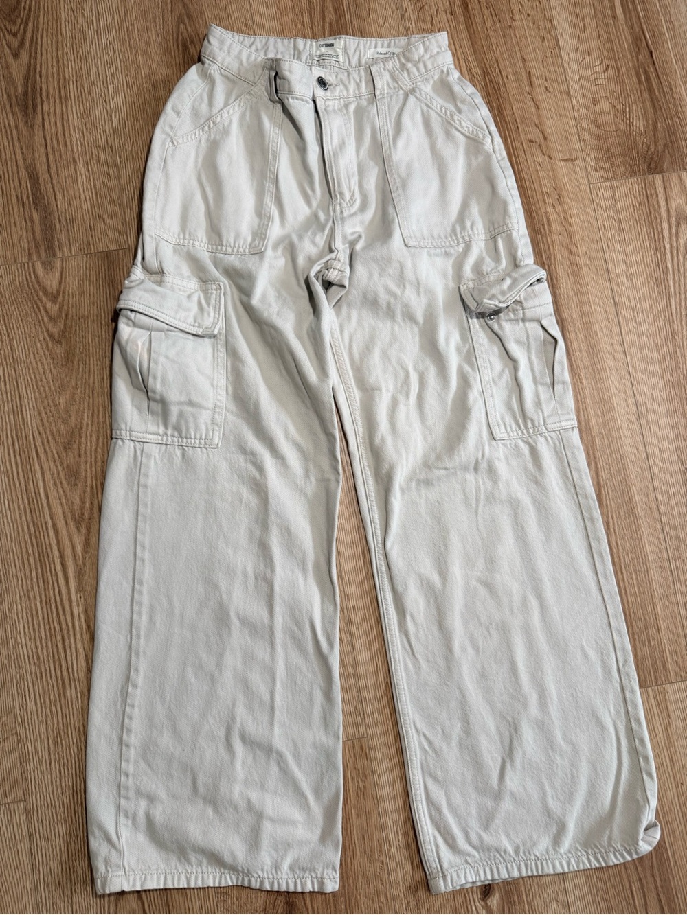 Cotton On Off-White Wide Leg Cargo Pants